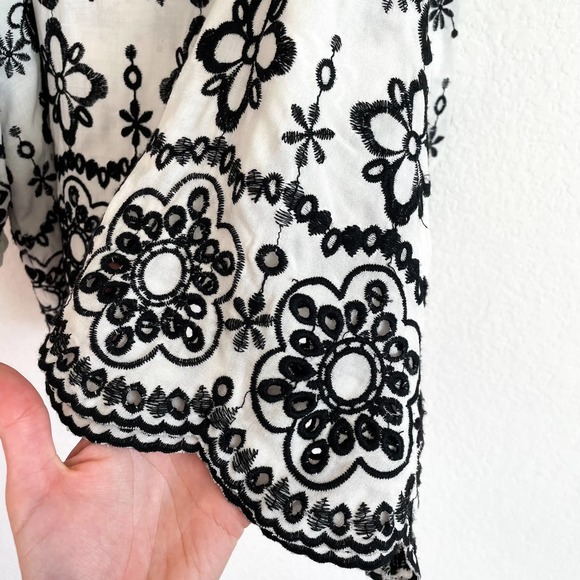 DEVLIN Revolve White Black Floral Embroidered Off Shoulder Top - Picture 9 of 11
